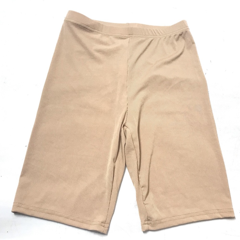 Shein Women's High Waist Biker Athletic Shorts Beige Size M Ribbed Stretch New